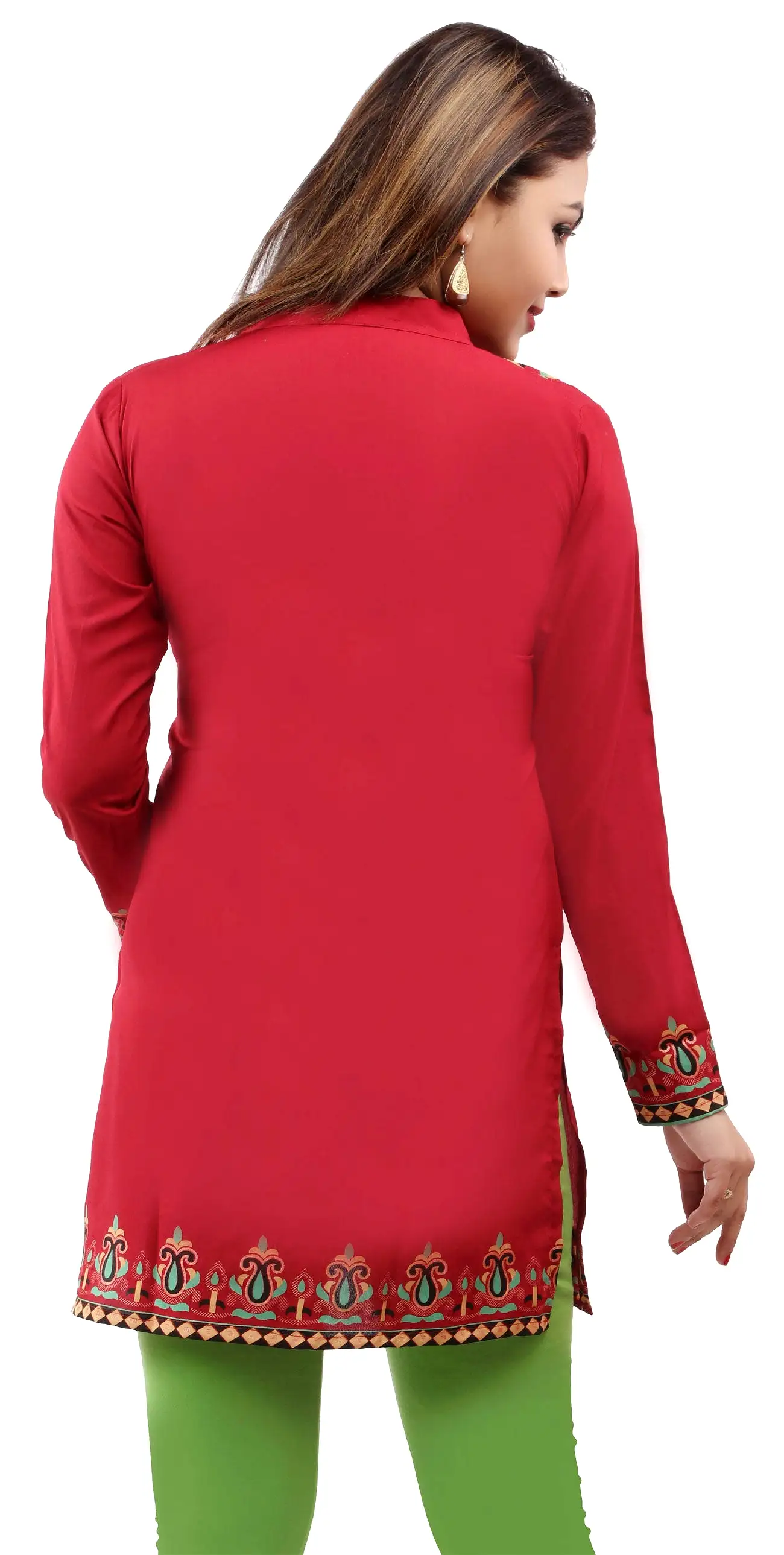 India Women's Tunic Top Kurti Printed Indian Clothing (Red)