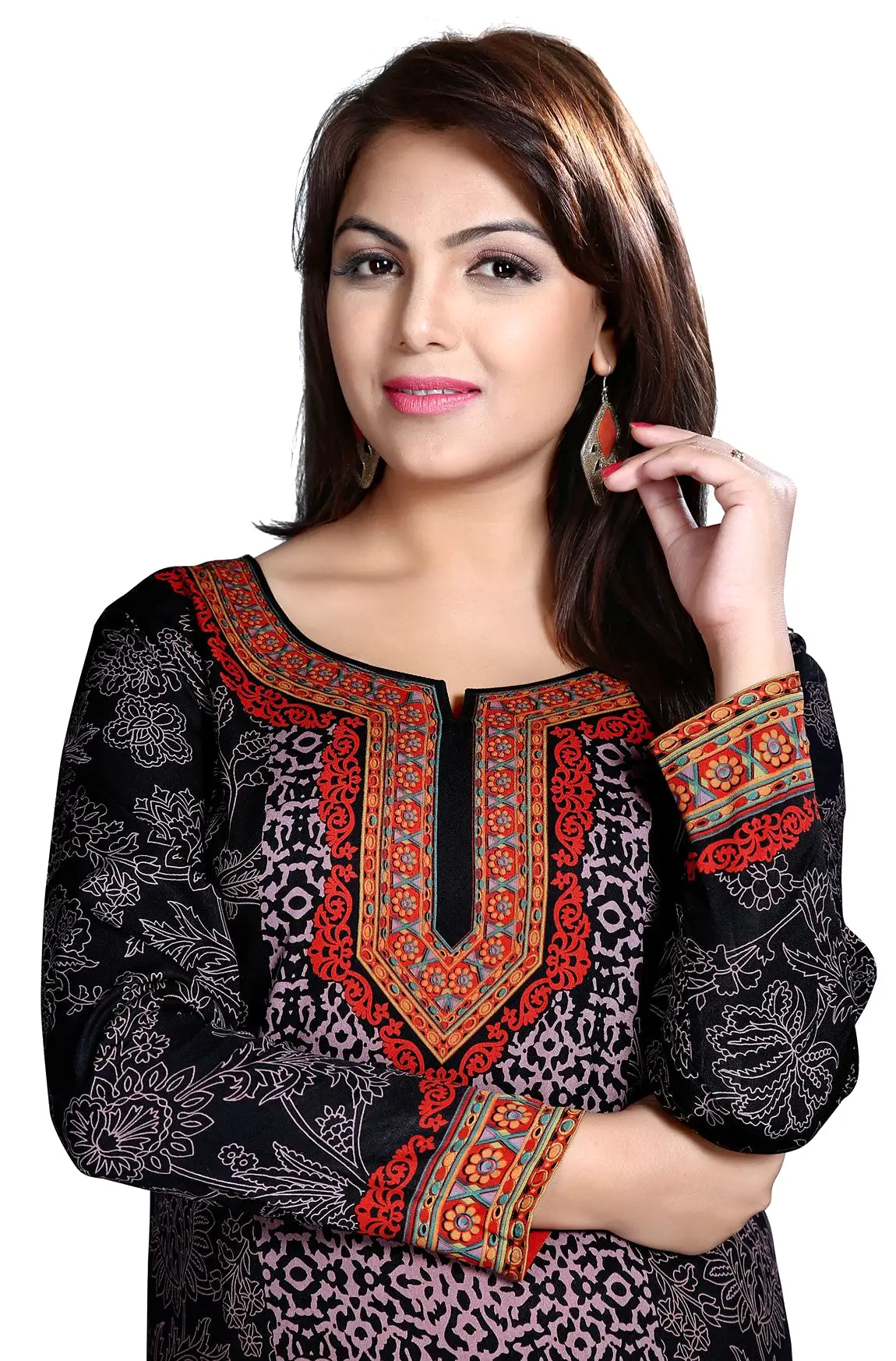 Indian Kurti Top Tunic Printed Womens Blouse India Clothes (Black)