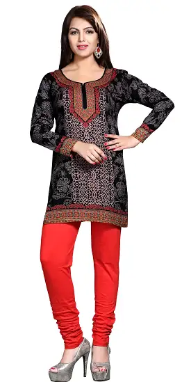 Indian Kurti Top Tunic Printed Womens Blouse India Clothes (Black)