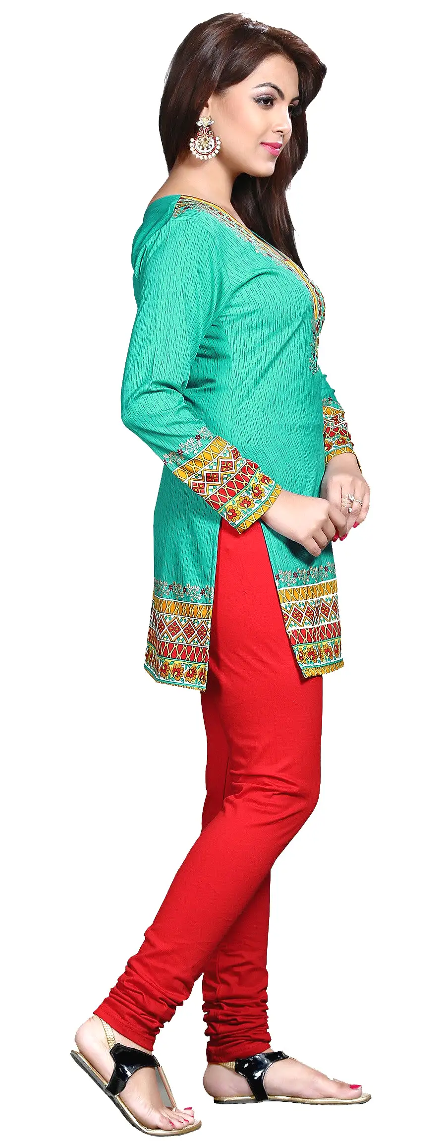 Indian Kurti Top Tunic Printed Womens Blouse India Clothes (Green)