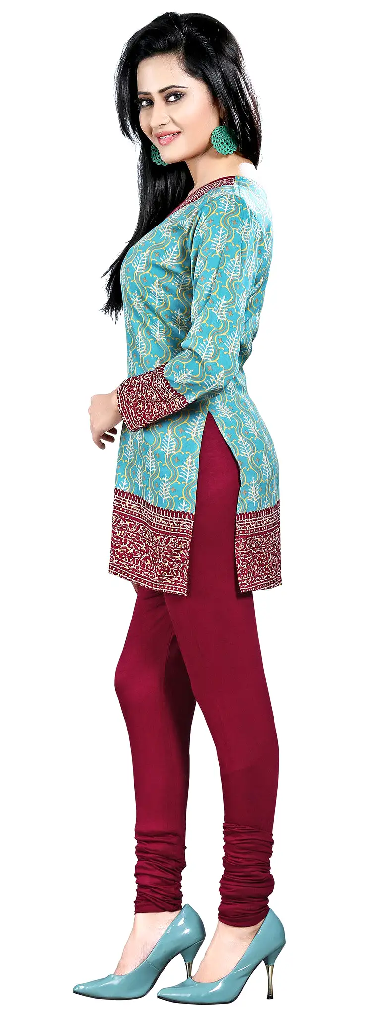 Indian Kurti Top Tunic Printed Womens Blouse India Clothes (Turquoise)