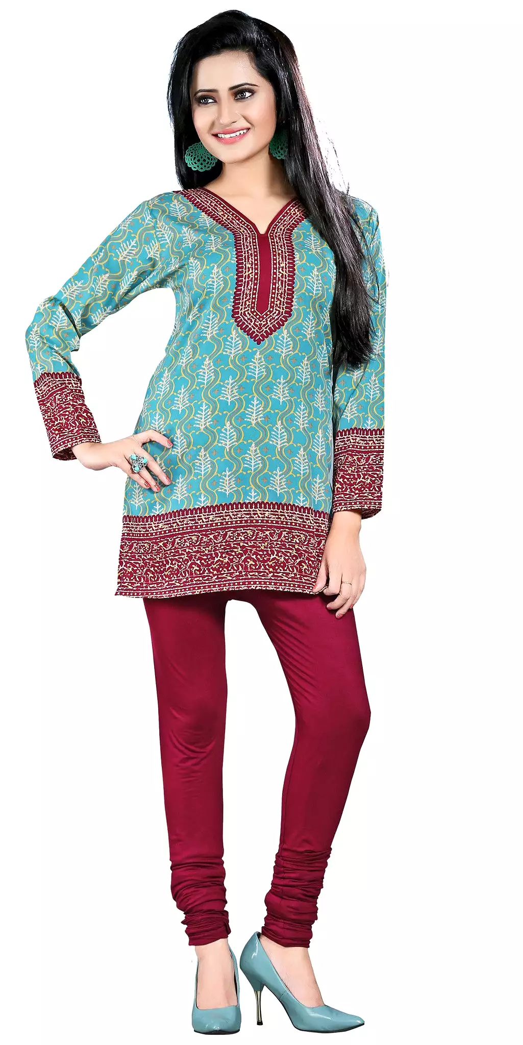 Indian Kurti Top Tunic Printed Womens Blouse India Clothes (Turquoise)