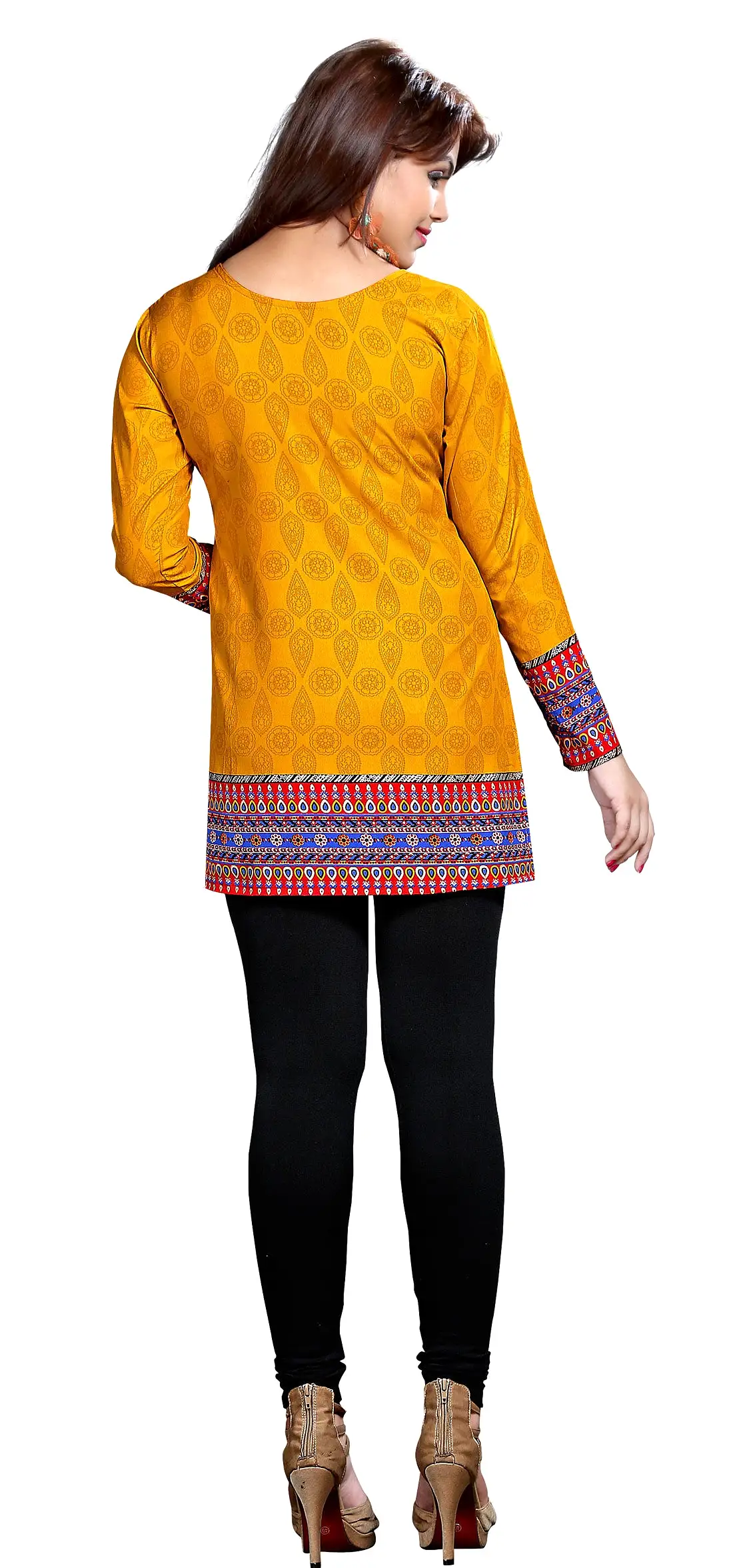 Indian Kurti Top Tunic Printed Womens Blouse India Clothes (Yellow)