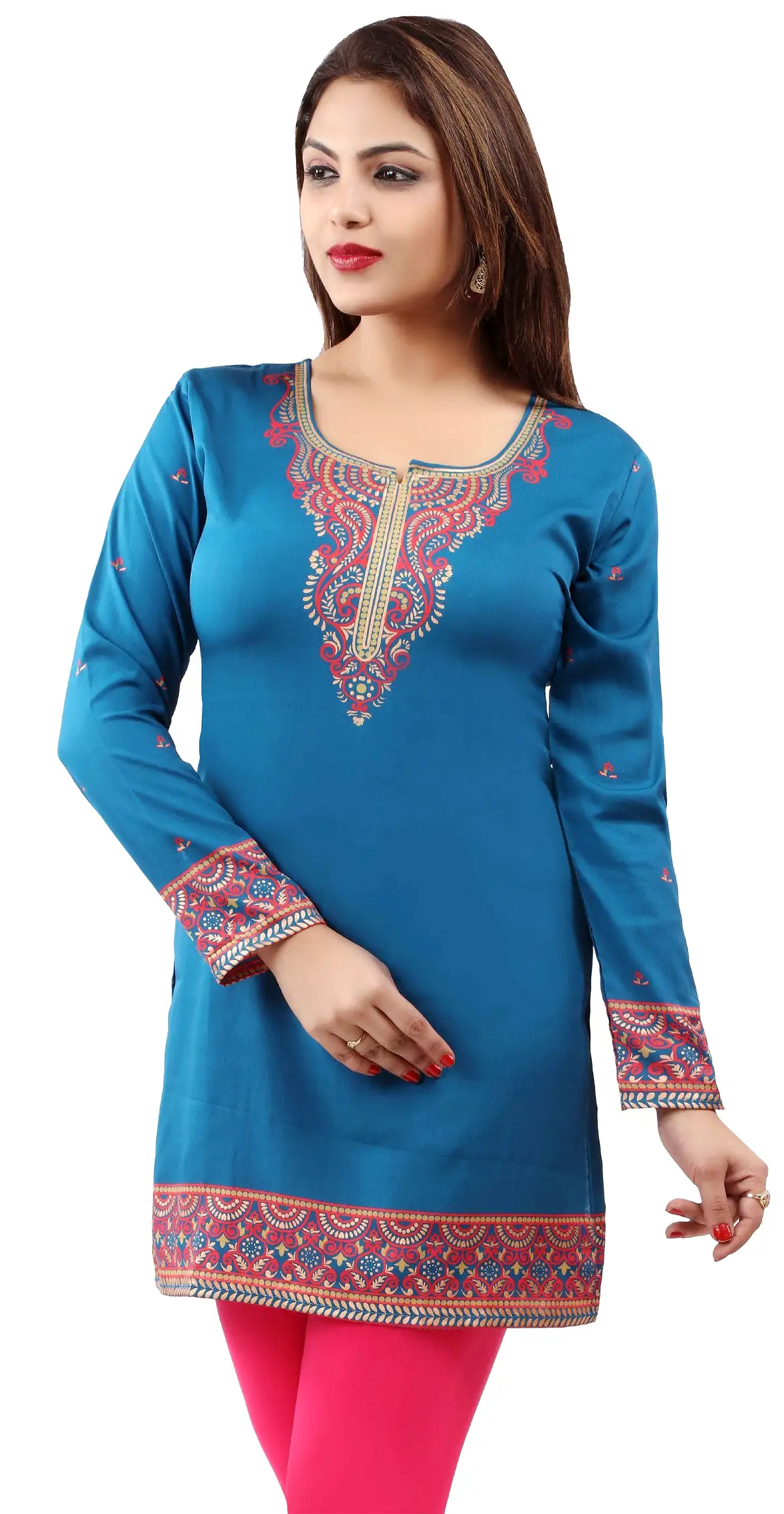 Indian Kurtis Women's Tunic Top Blouse (Blue)