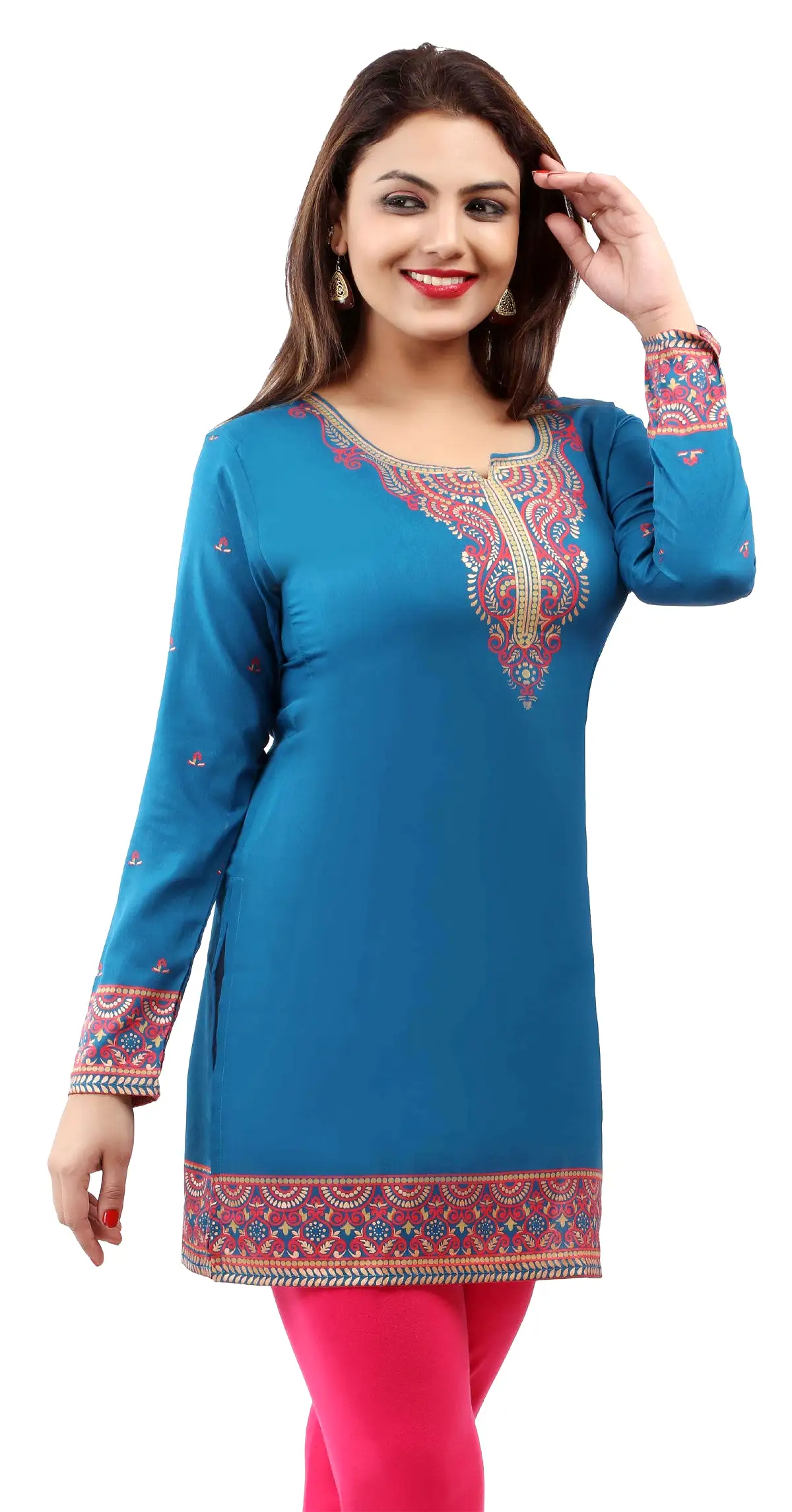 Indian Kurtis Women's Tunic Top Blouse (Blue)