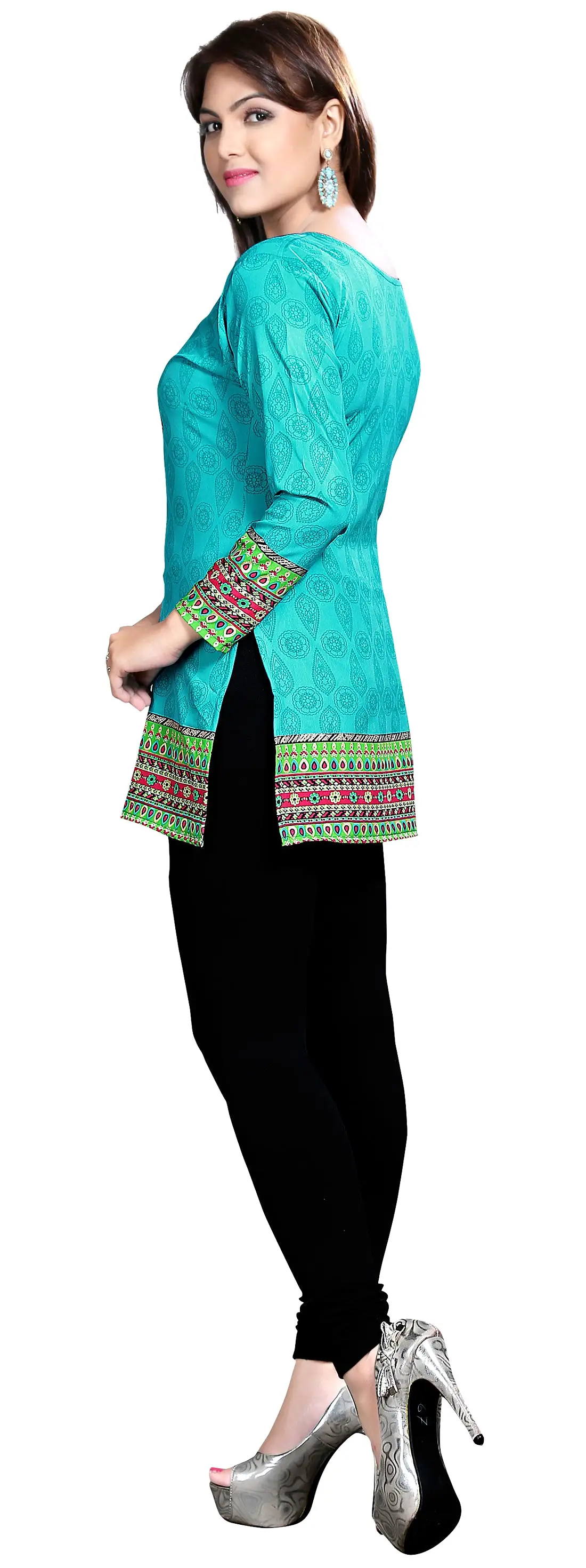 Indian Long Kurti Top Tunic Printed Womens India Clothes (Green)