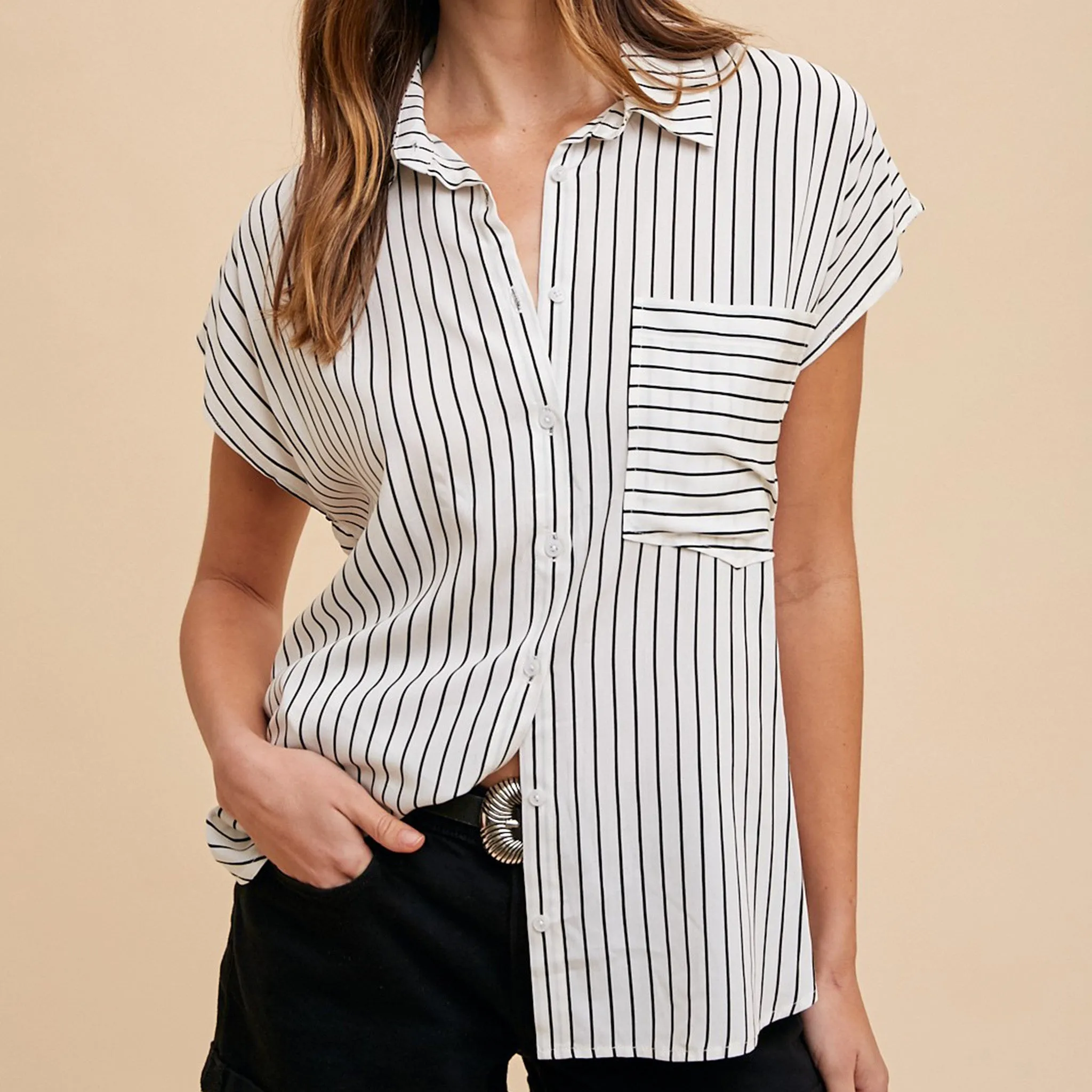 Ivory & Black Stripe Short Sleeve