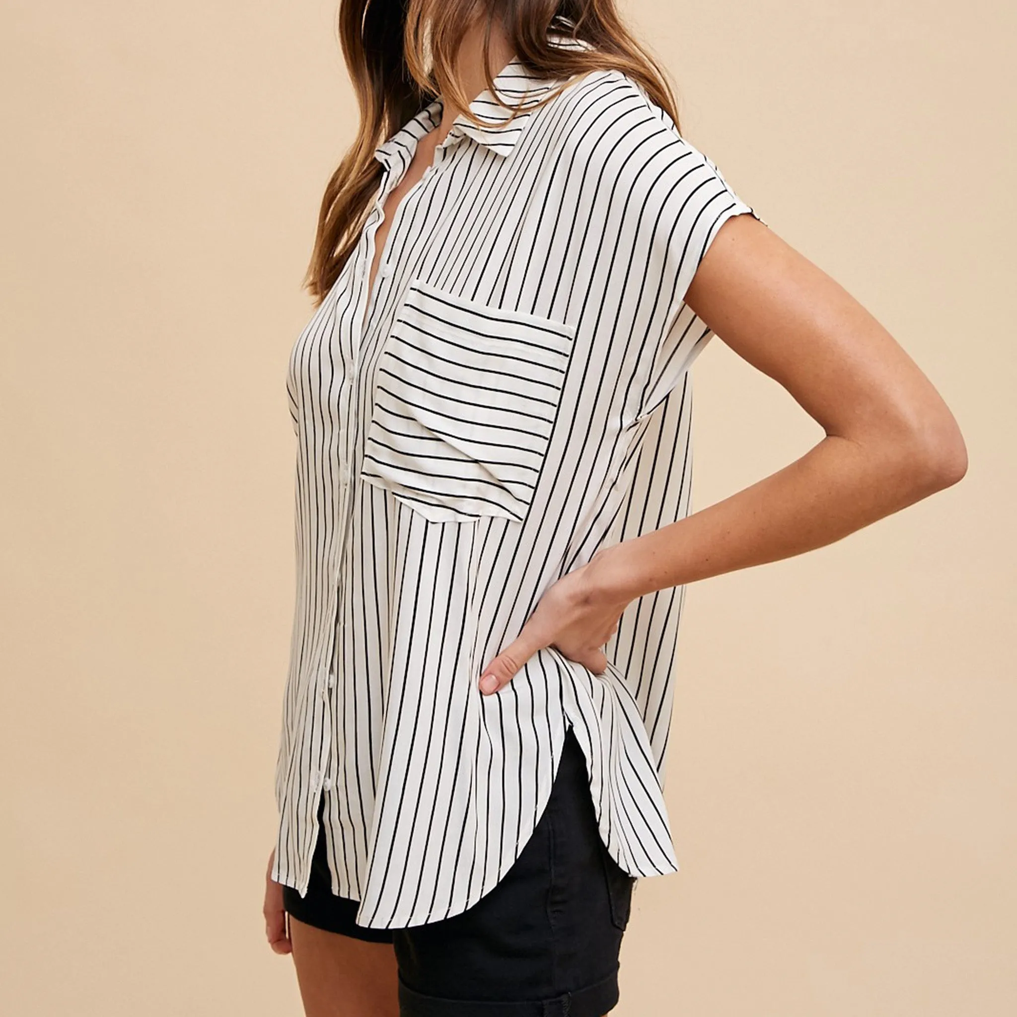 Ivory & Black Stripe Short Sleeve