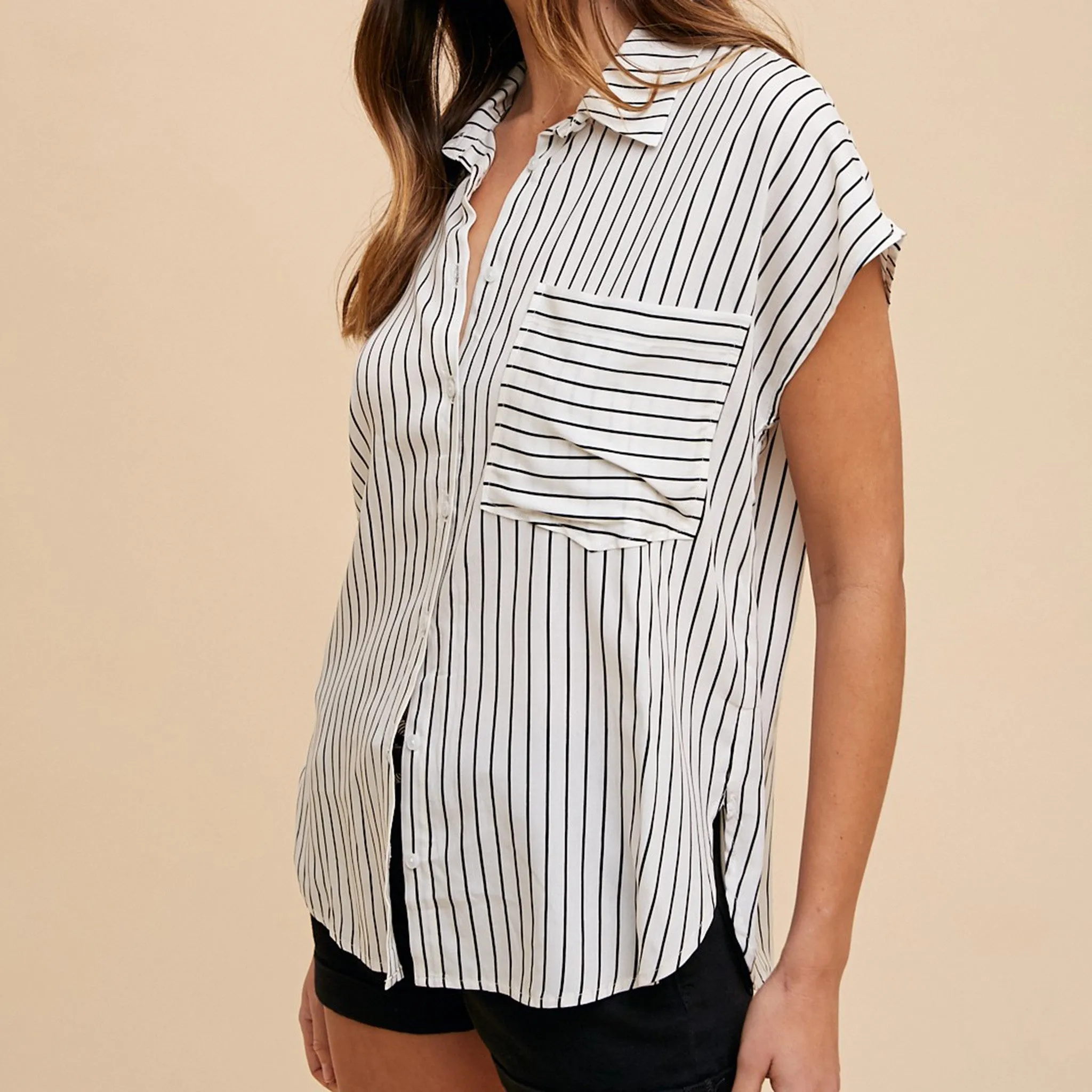 Ivory & Black Stripe Short Sleeve