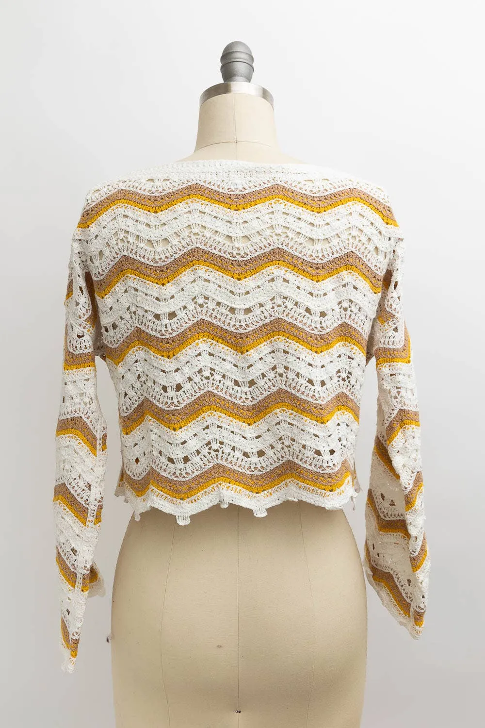 Jenny Long Sleeves Chevron Patterned Crochet Style Top