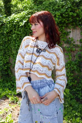 Jenny Long Sleeves Chevron Patterned Crochet Style Top