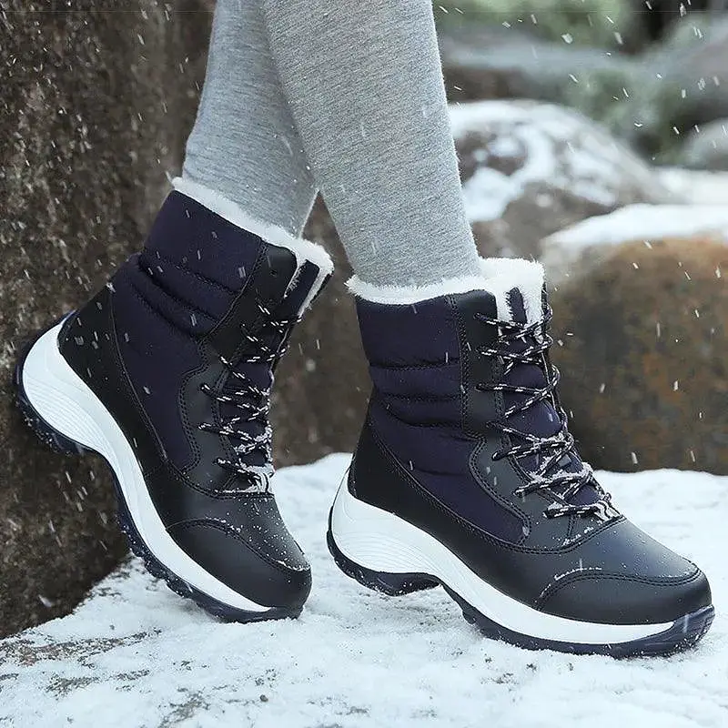 Ladies Trendy Fur Lace Up Snow Ankle Boots