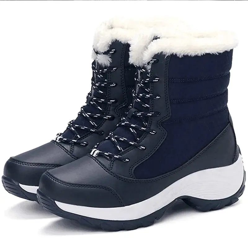 Ladies Trendy Fur Lace Up Snow Ankle Boots