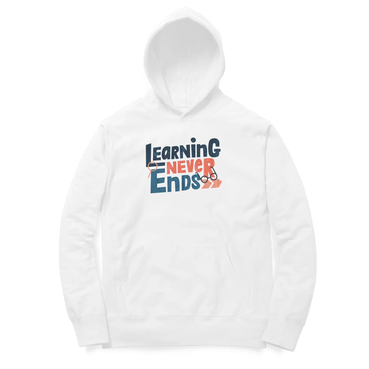 Learning Never Ends Typography Cotton Hoodie For Men