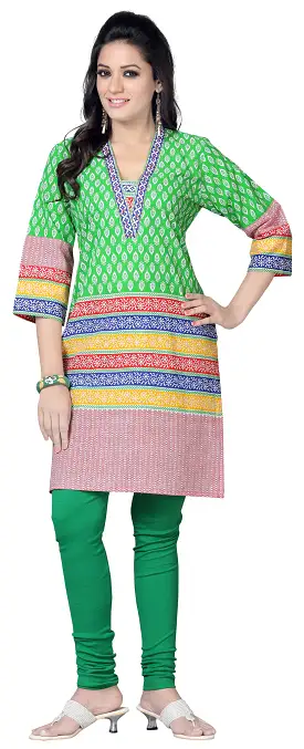 Long Tunic Top Kurti Womens Embroidered Cotton Indian Apparel (Green)