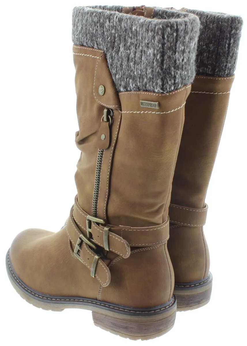 LUNAR Ladies GLB134 Peyton Waterproof Calf Boots In Tan