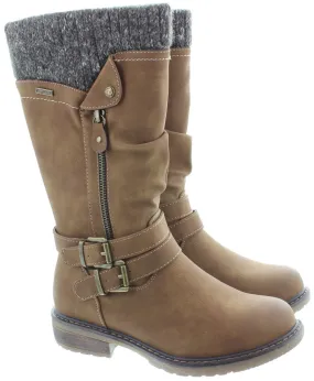 LUNAR Ladies GLB134 Peyton Waterproof Calf Boots In Tan