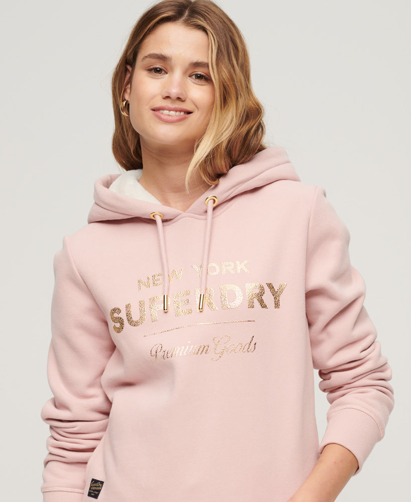 Luxe Metallic Logo Hoodie | Vintage Blush Pink