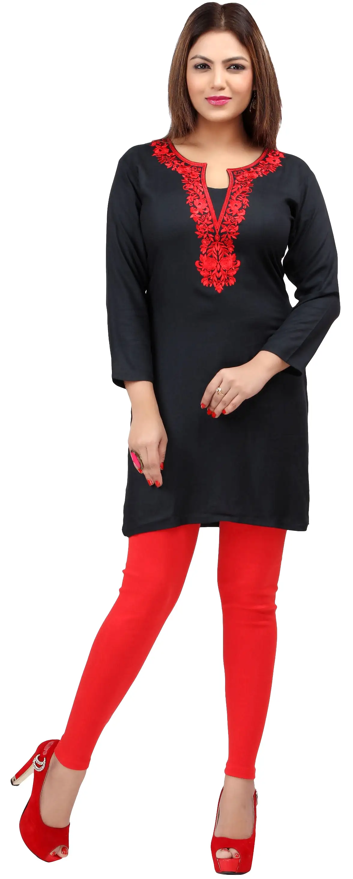 Maple Clothing India Women's Tunic Top Embroidered Kurti (Black/Red)