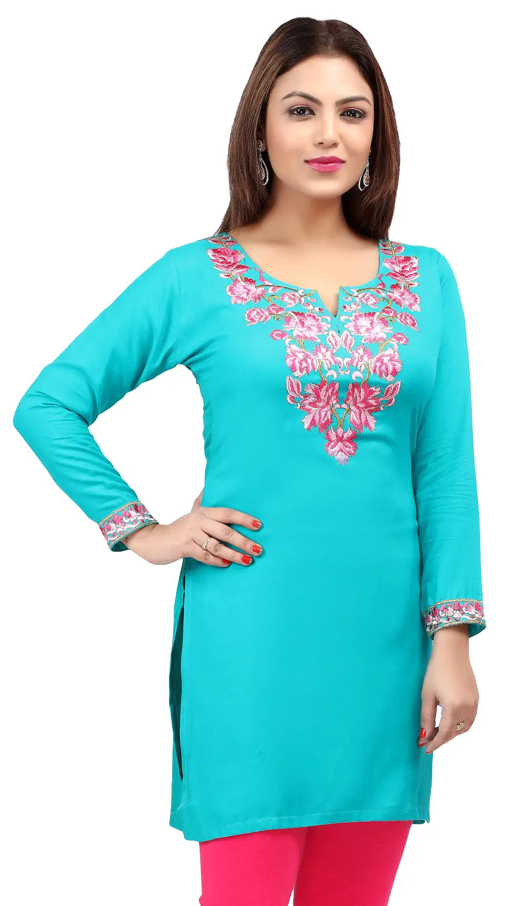 Maple Clothing India Women's Tunic Top Embroidered Kurti (Turquoise)