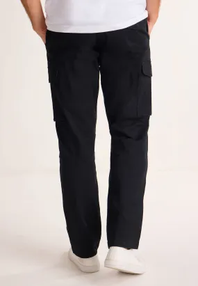 Mens Black Cargo Straight Leg Trousers