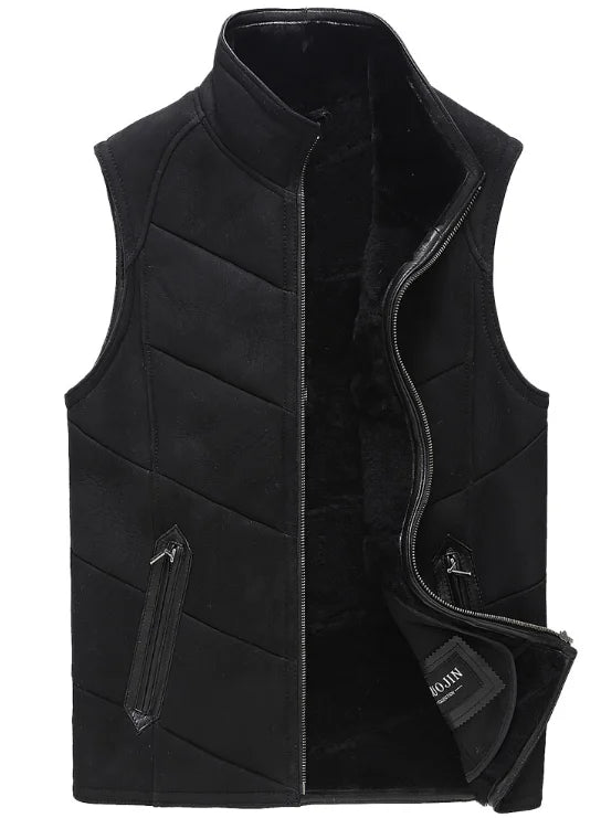 Men's Genuine Leather Sleeveless Stand Collar Lamb Fur Vest Coat