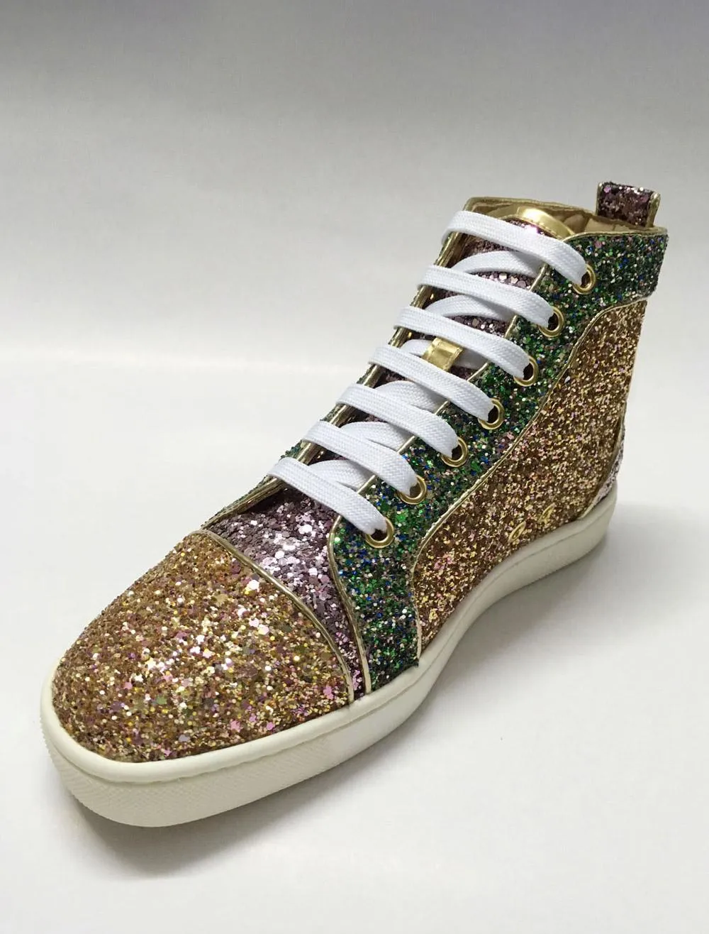 Men's Gold Sequined High Top lace Up Sneakers Prom Homecoming Party Shoes