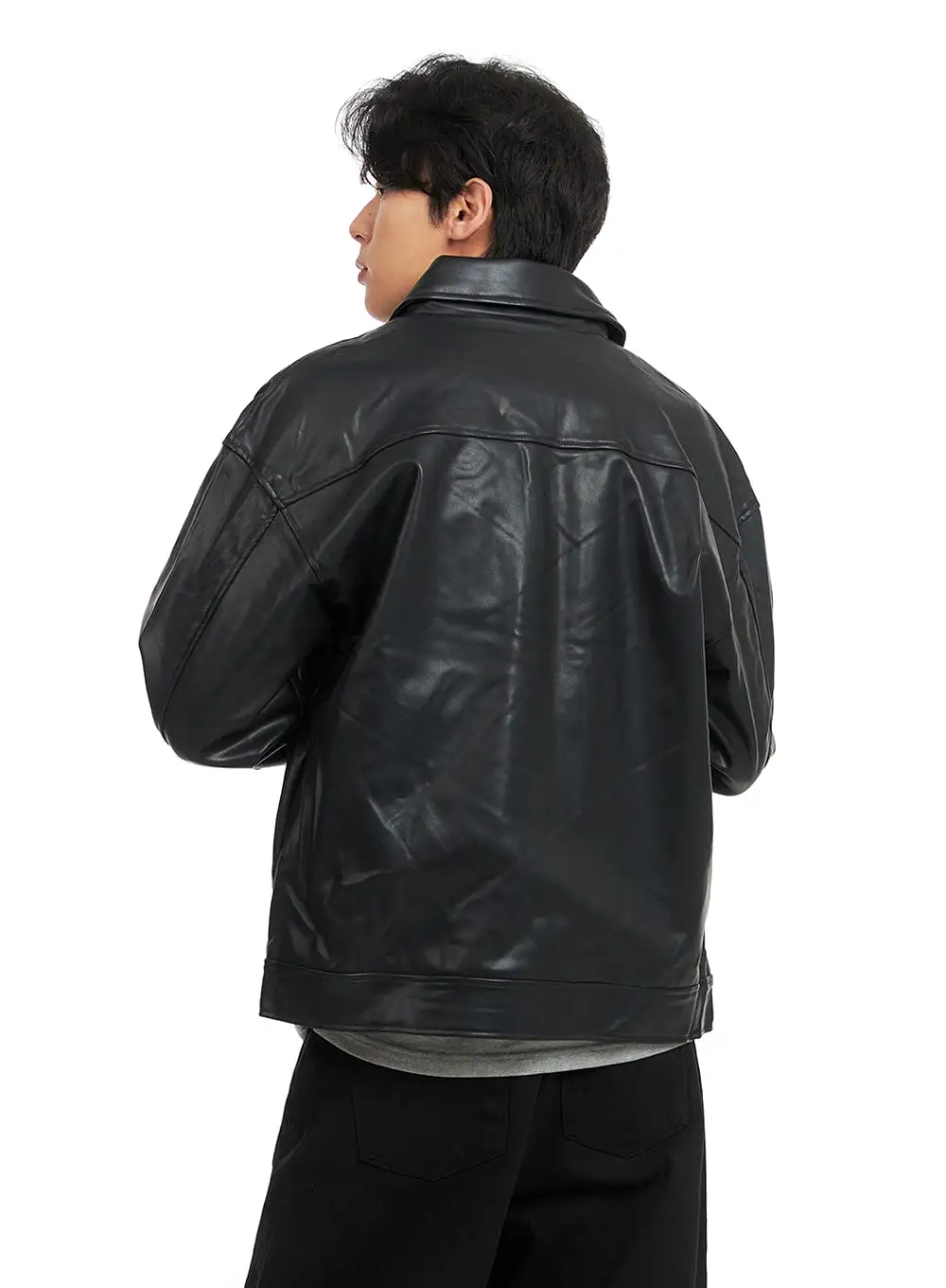 Men's Zip Up Faux Leather Jacket IA401