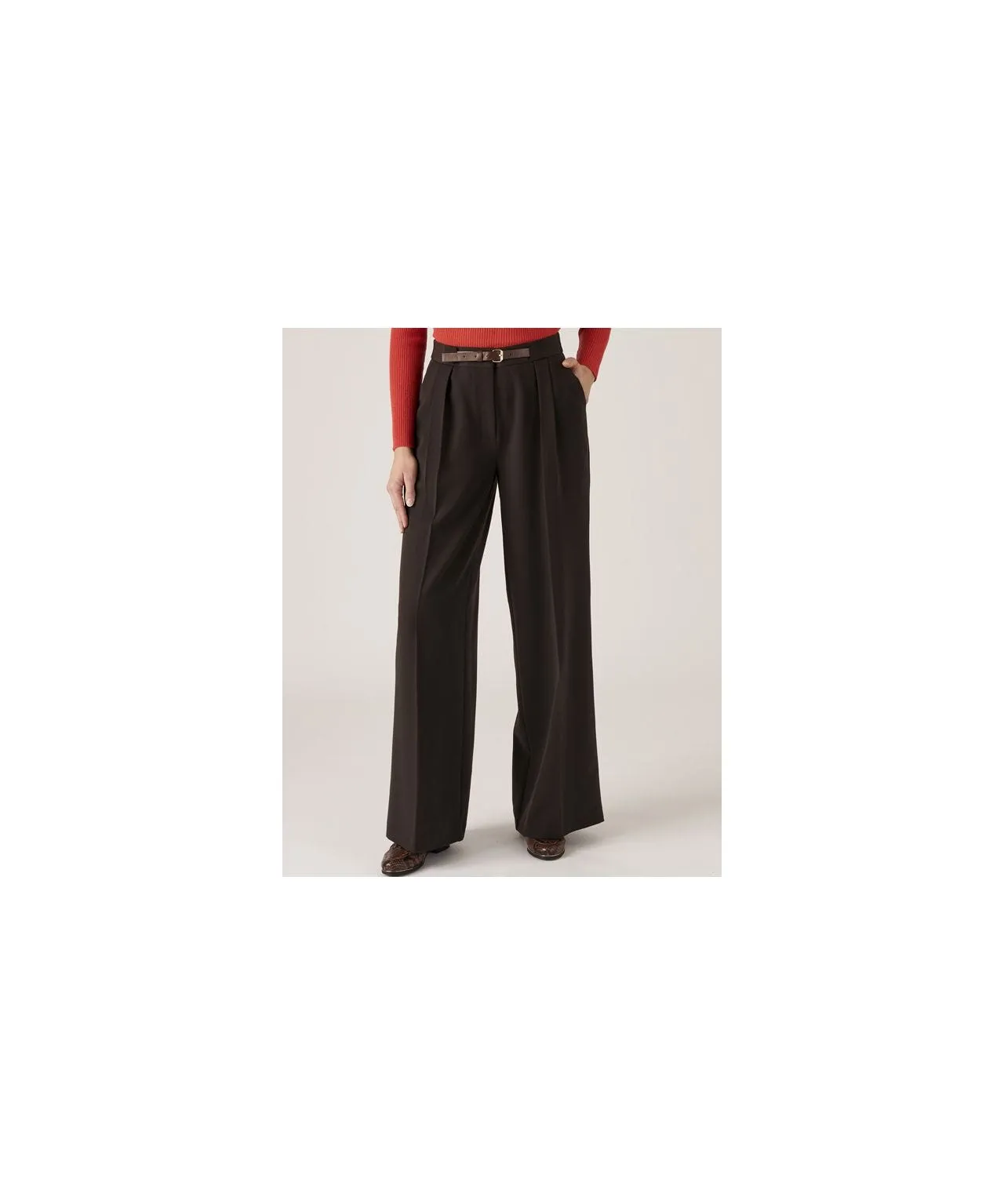 Mock Belt Wide-leg Trousers