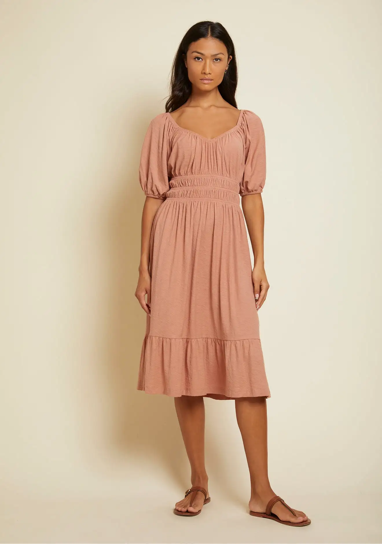 Nation LTD - Fabia Shirred Midi Dress - Bisou