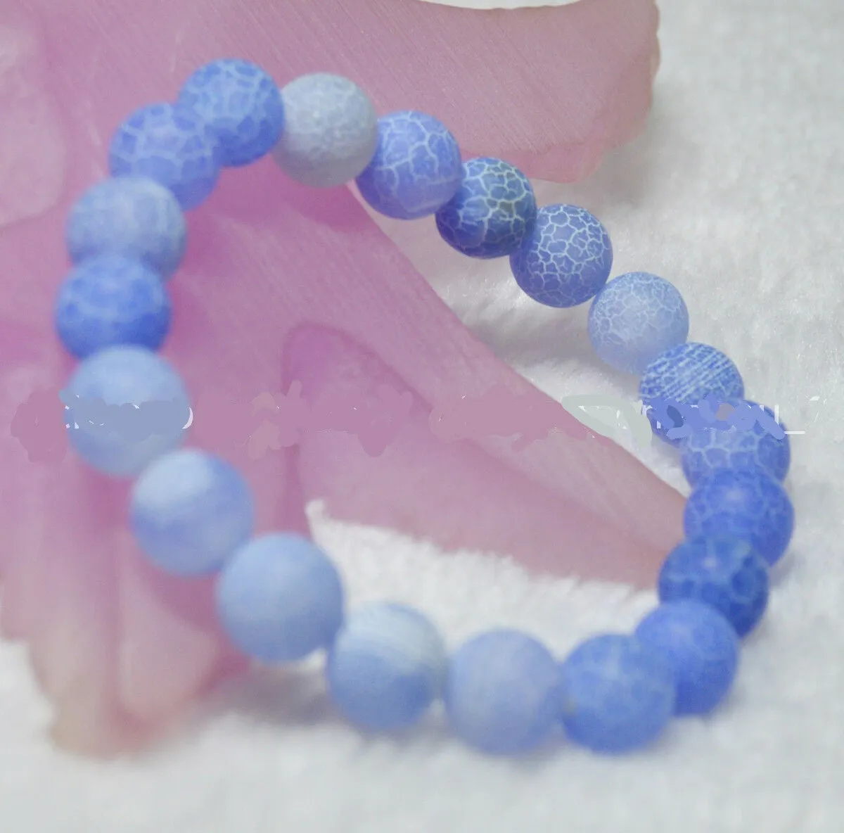 Natural Frost Blue Agate 10mm Round Beads Bracelet