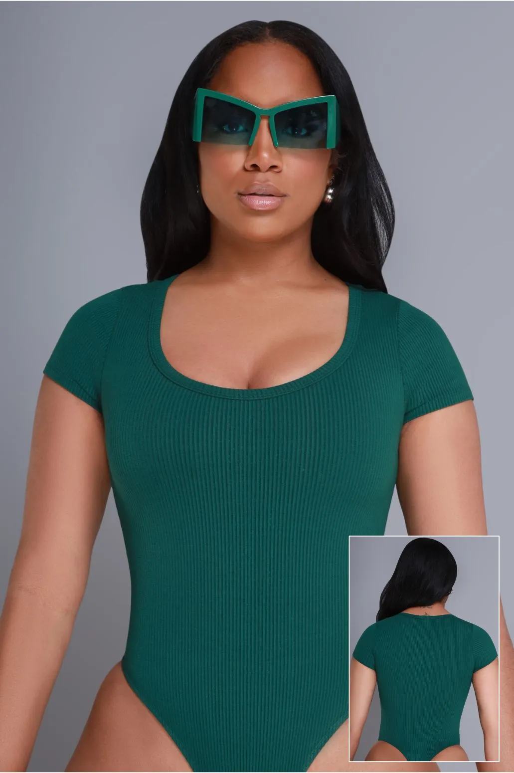 Open Book Cellulite Deleter Short Sleeve Bodysuit - Hunter Green