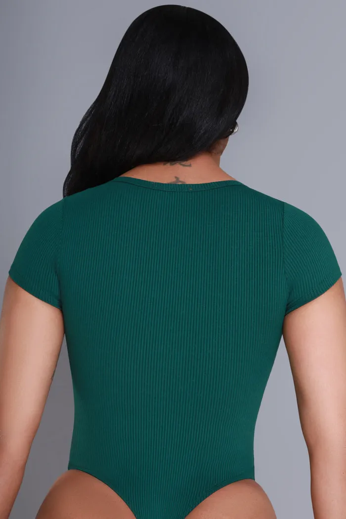 Open Book Cellulite Deleter Short Sleeve Bodysuit - Hunter Green