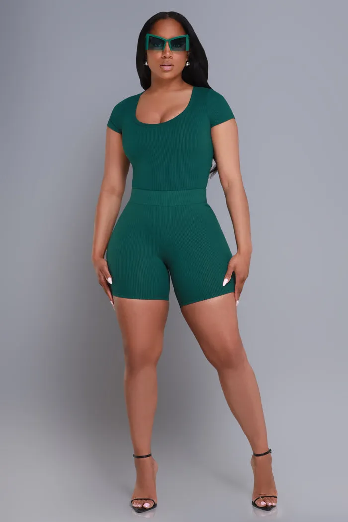 Open Book Cellulite Deleter Short Sleeve Bodysuit - Hunter Green