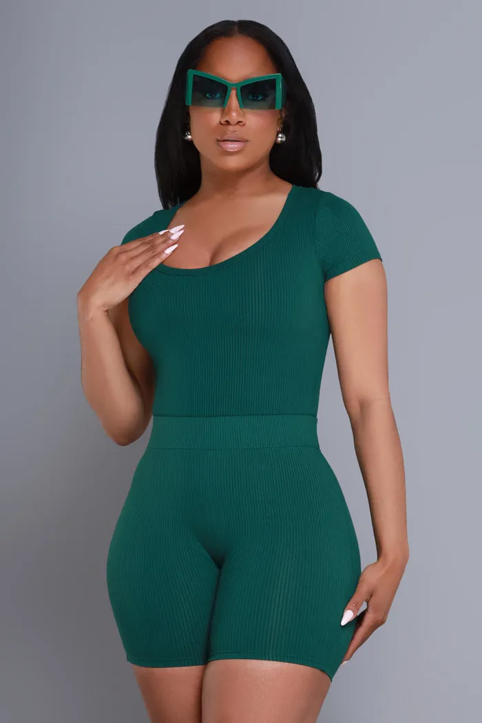 Open Book Cellulite Deleter Short Sleeve Bodysuit - Hunter Green