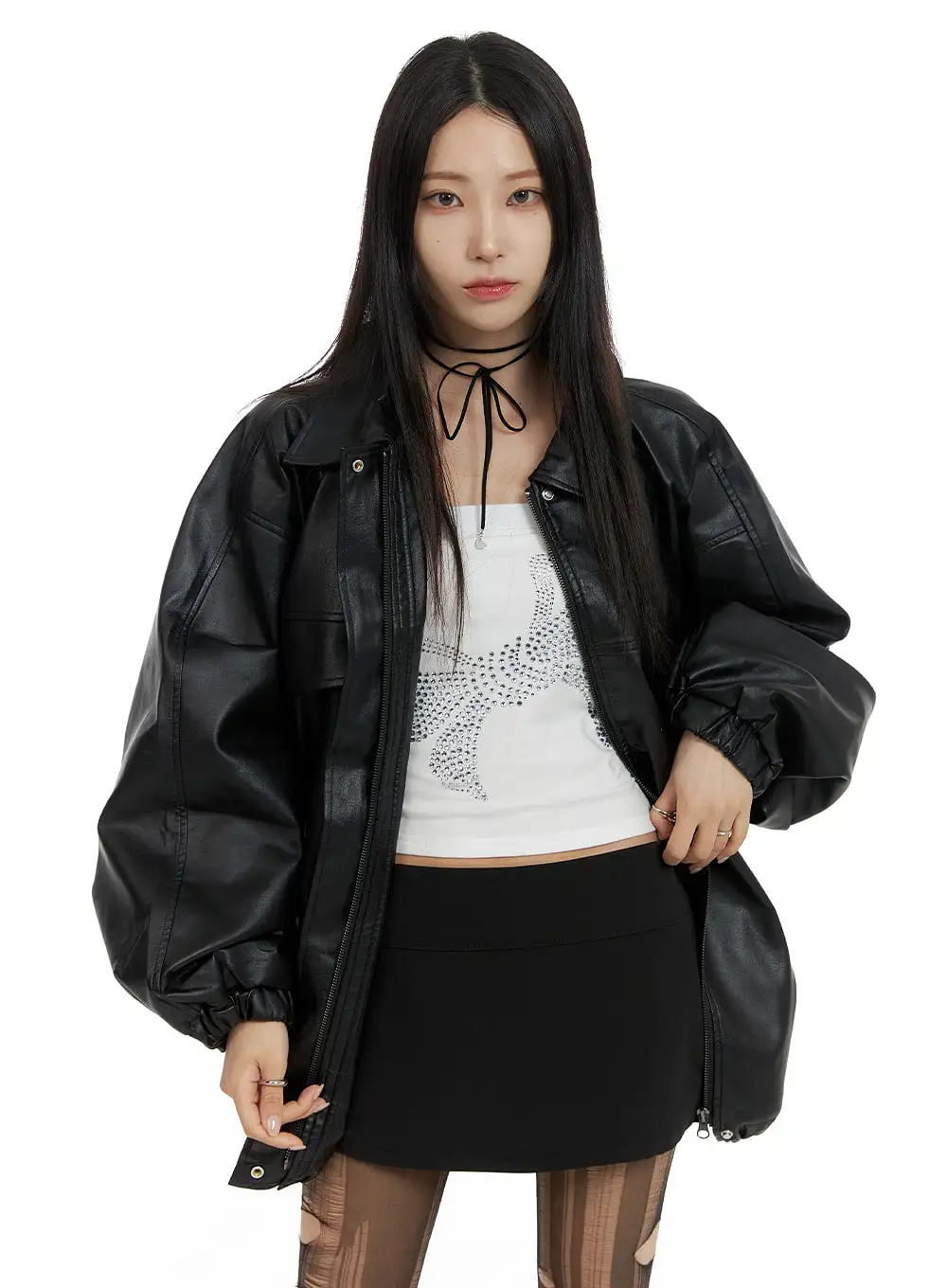 Oversized Faux Leather Jacket CF428