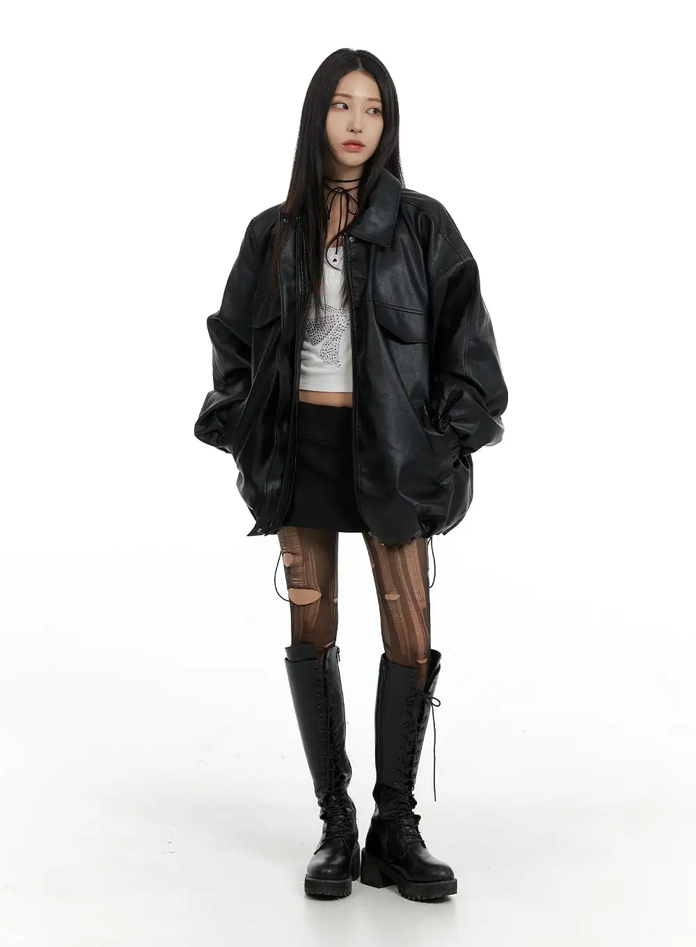 Oversized Faux Leather Jacket CF428