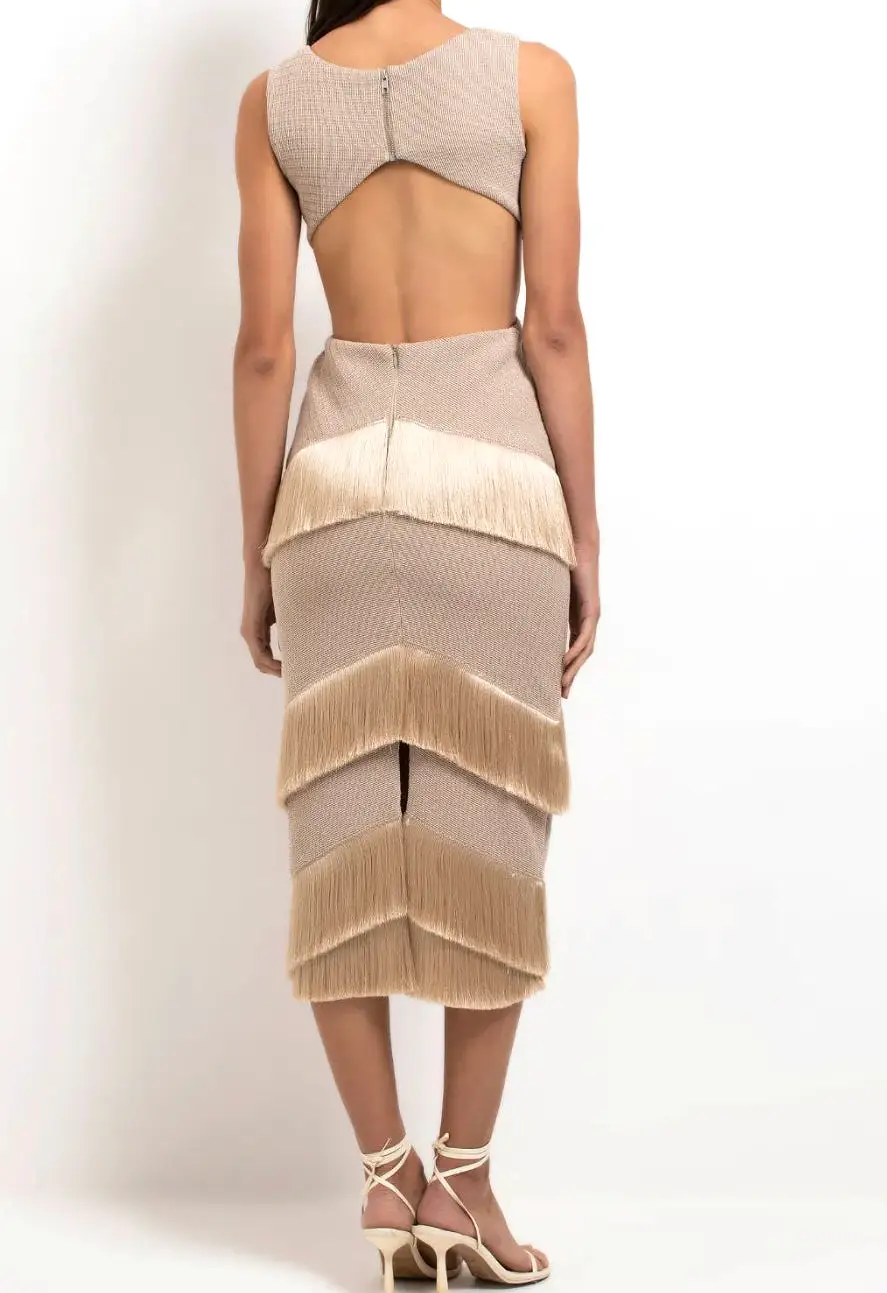 Patbo - Metallic Knit Midi Dress - Clay