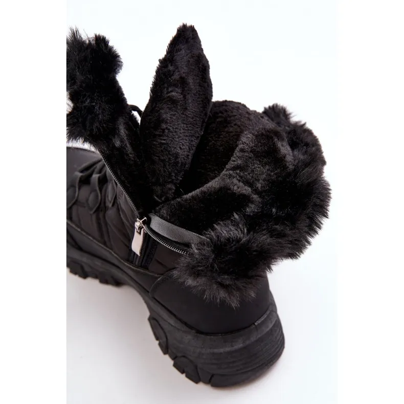 PE1 Women's snow boots with fur and zipper, Black Vittora