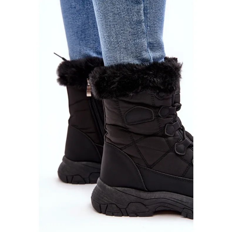 PE1 Women's snow boots with fur and zipper, Black Vittora