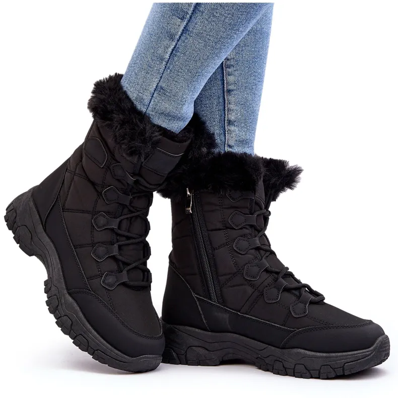 PE1 Women's snow boots with fur and zipper, Black Vittora