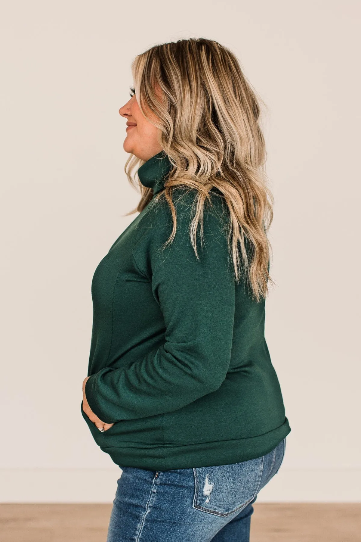 Perfectly Content Cowl Neck Top- Hunter Green