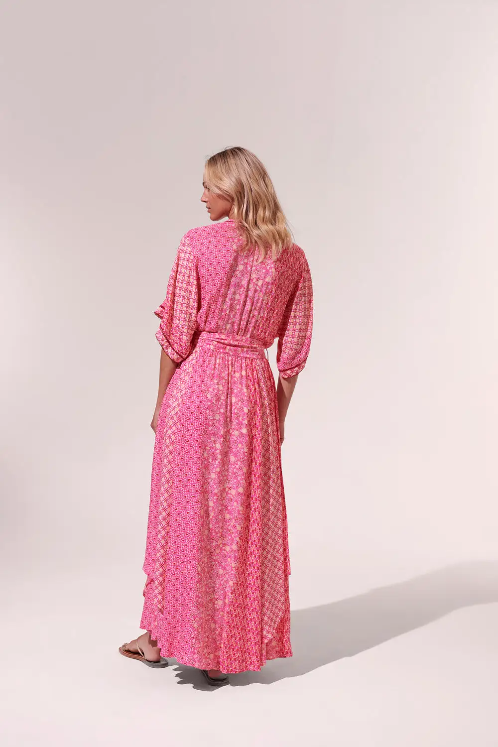 Poupette St. Barth - Long Dress Adha - Pink Batik Stripe