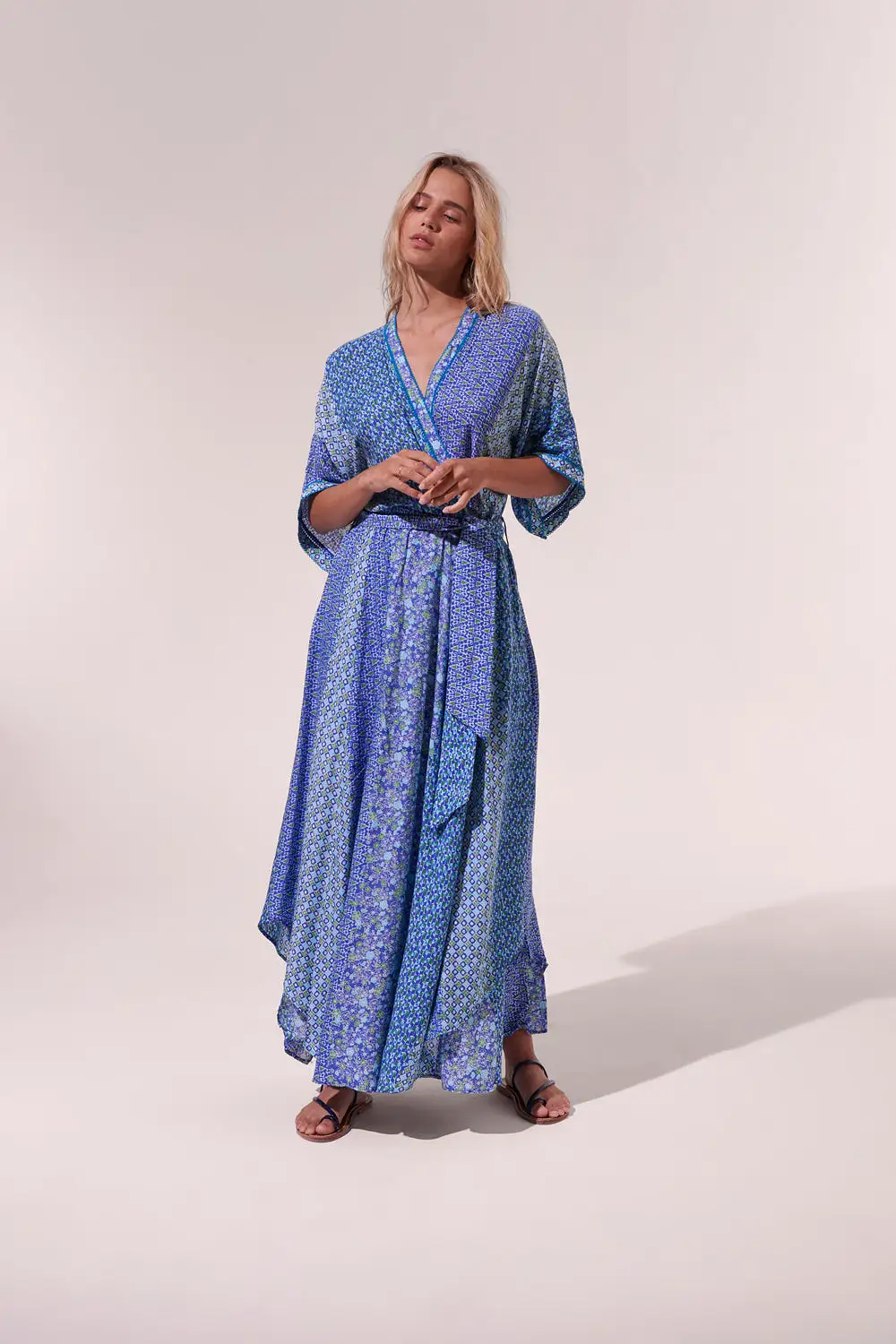 Poupette St. Barth - Long Dress Agnes - Blue Batik Stripe