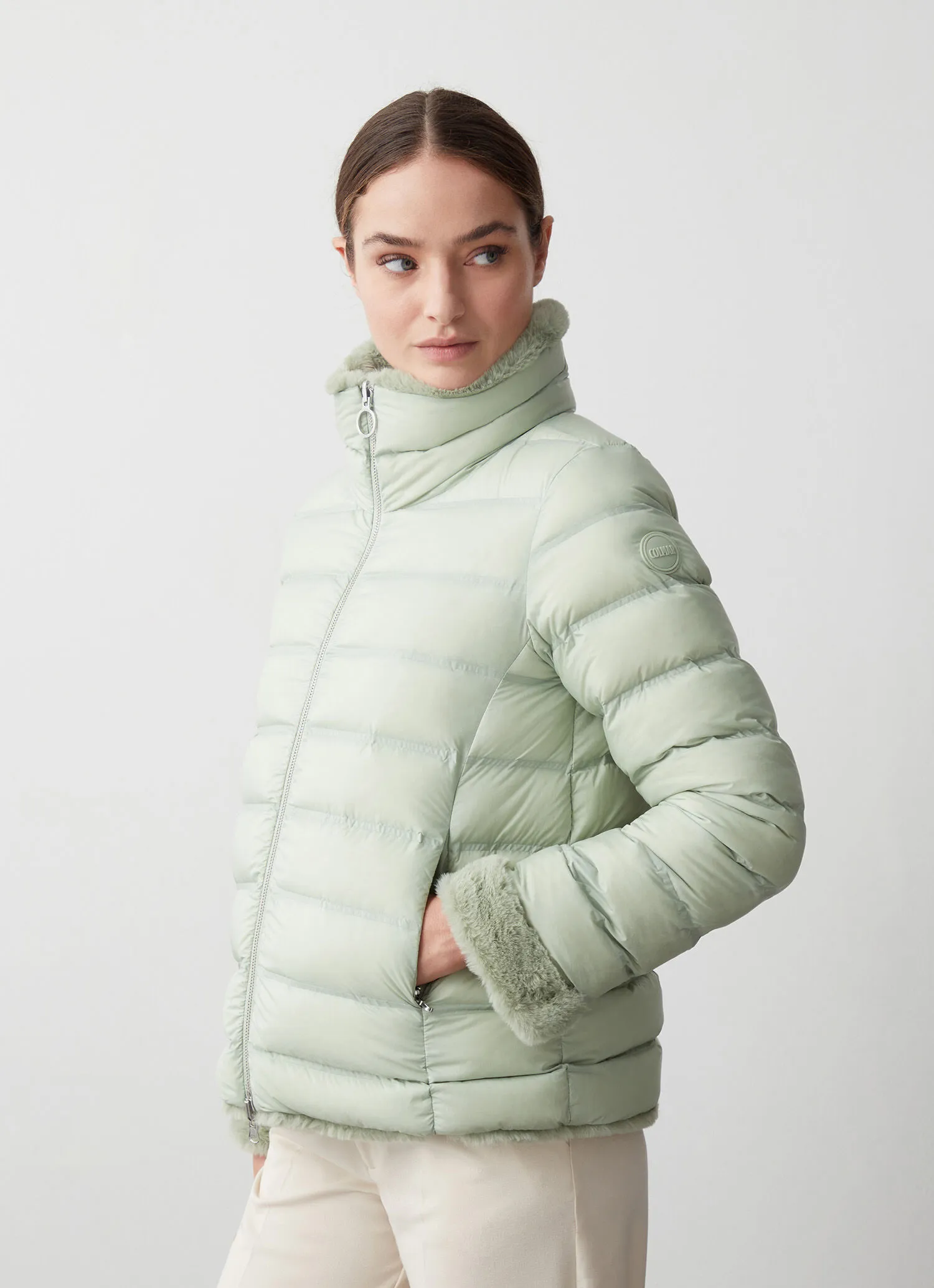 Reversible faux fur down jacket-