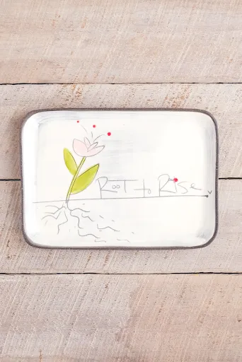 Root to Rise - Pink Hand Painted Ceramic Rectangle Plate