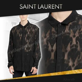 Saint Laurent  |Silk Street Style Long Sleeves Lace Luxury Shirts