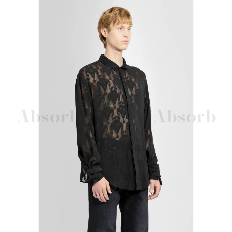 Saint Laurent  |Silk Street Style Long Sleeves Lace Luxury Shirts