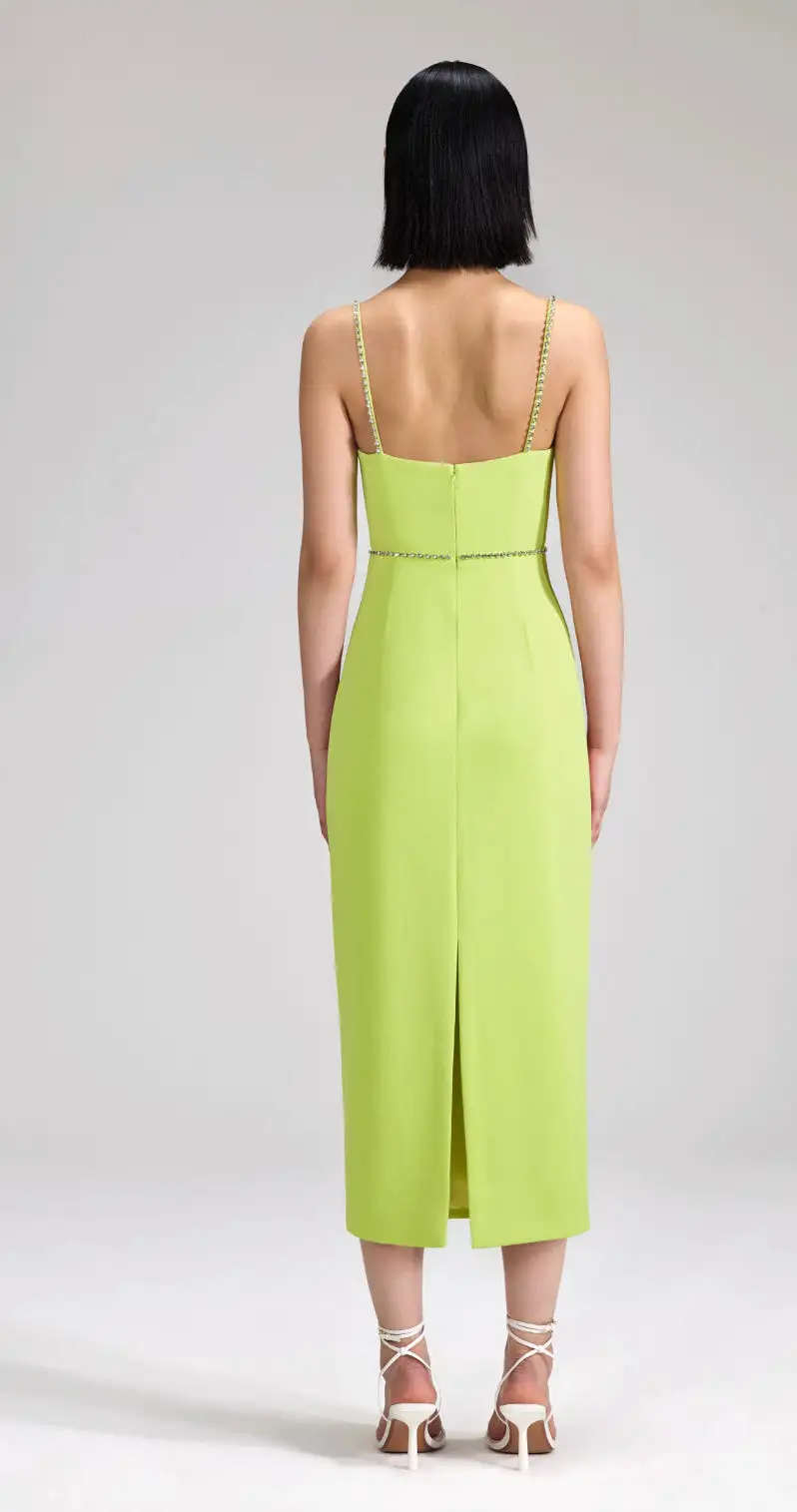 Self-Portrait - Lime Crepe Bow Midi Dress - Green