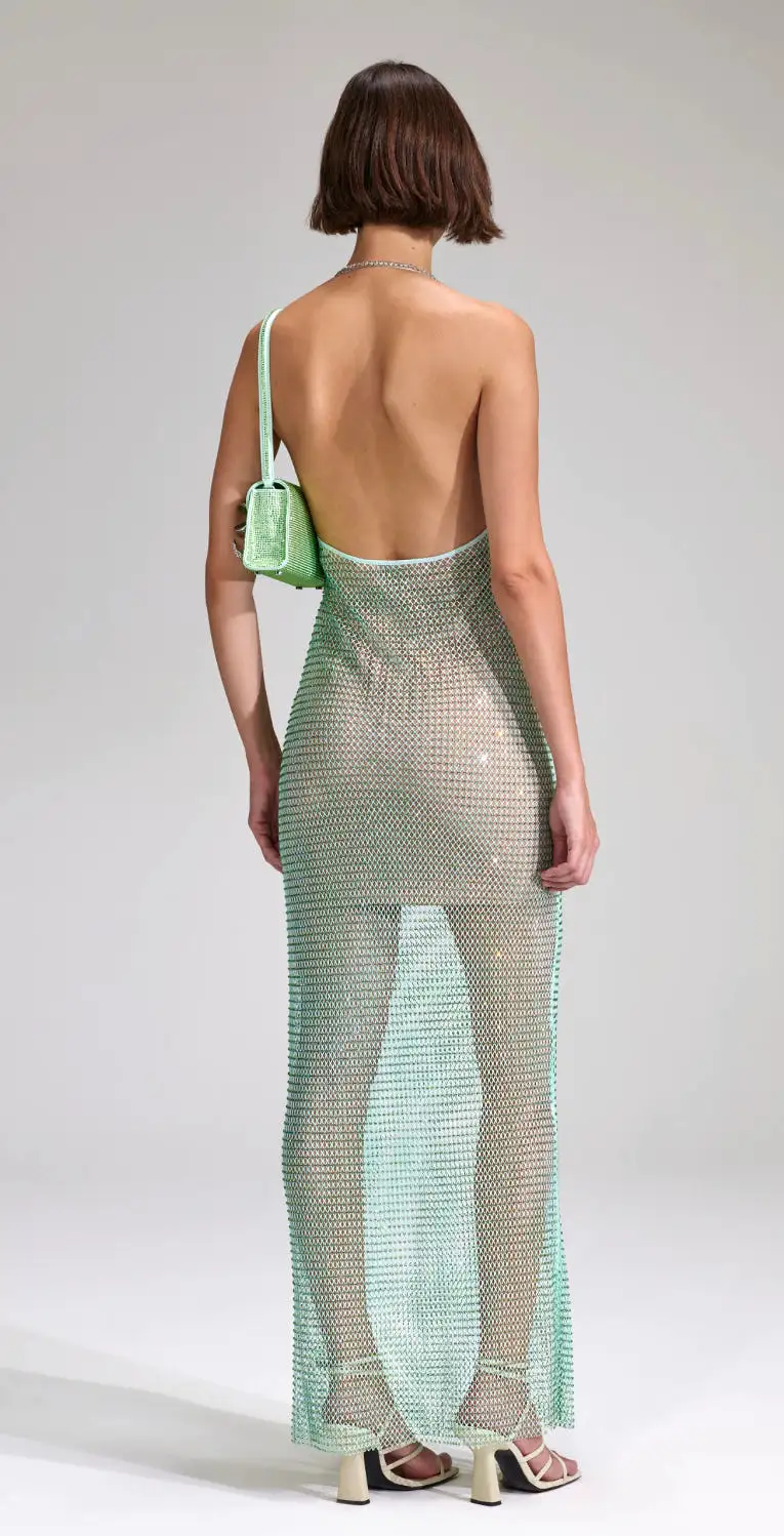 Self-portrait - Mint Rhinestone Fish Cowl Maxi Dress - Green